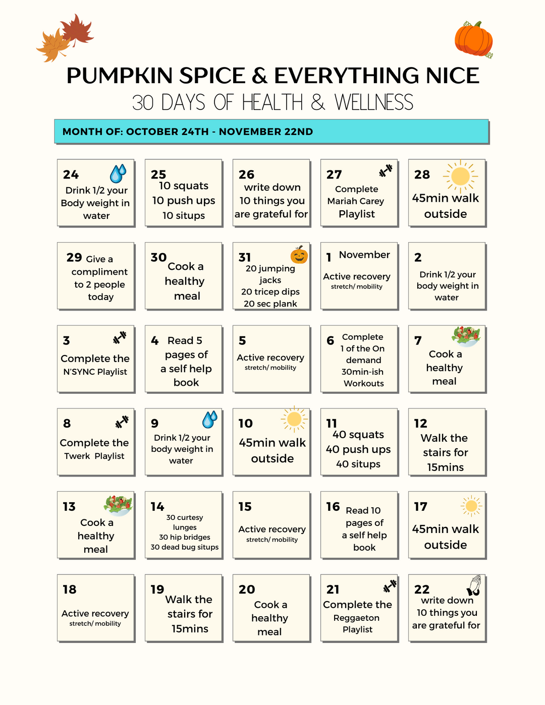 30 Day Health & Wellness Challenges